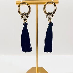 Antique Gold Rhinestone Tassel Earrings